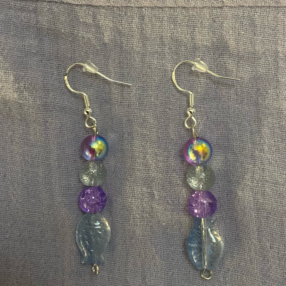Colorful Glass Beaded Earrings with sterling silver hooks